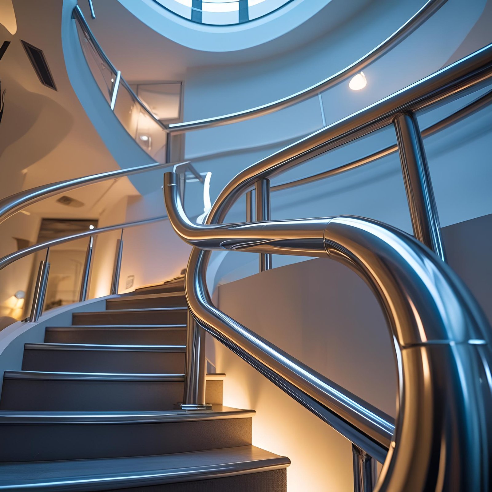 Modern staircase railing design using SS pipes
